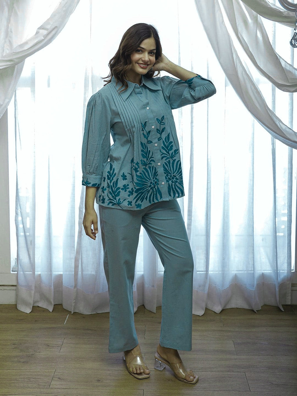 Azure Bloom Cotton Co-ord Set