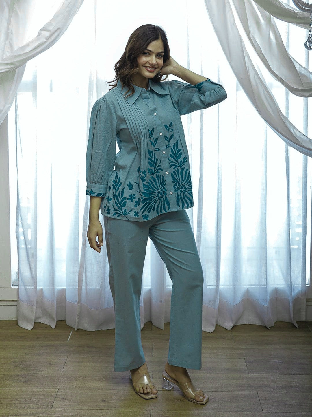 Azure Bloom Cotton Co-ord Set