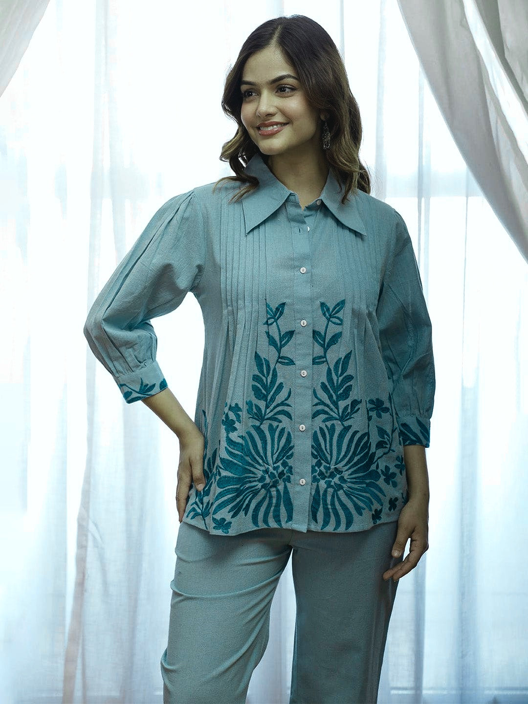 Azure Bloom Cotton Co-ord Set