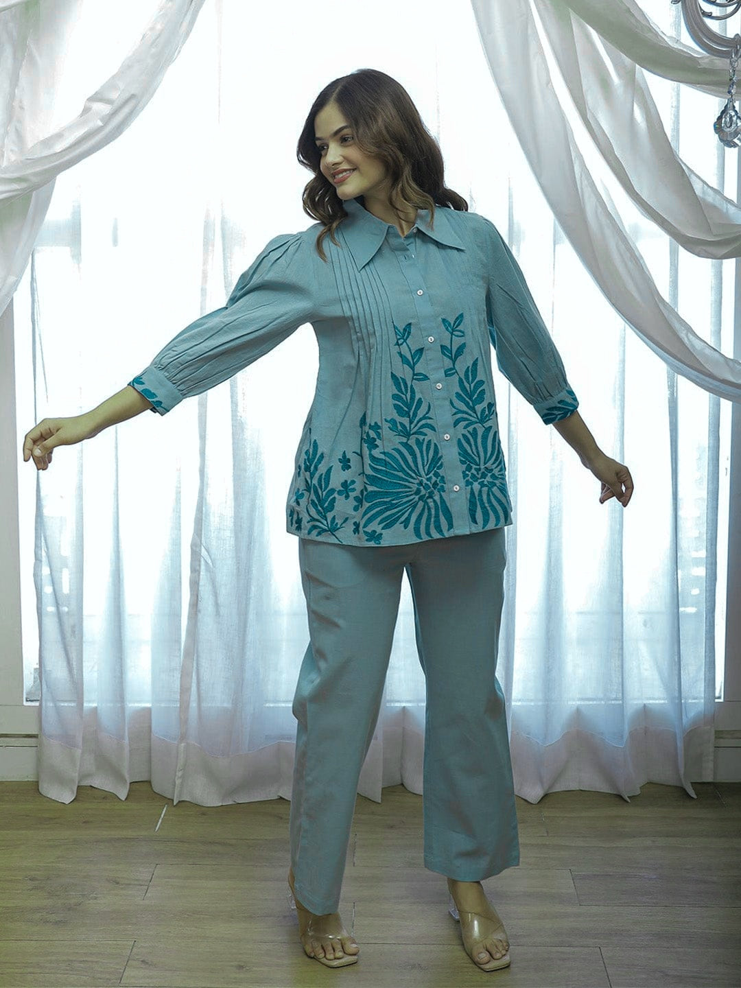 Azure Bloom Cotton Co-ord Set