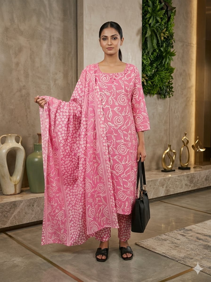 rose imprint  cotton suit