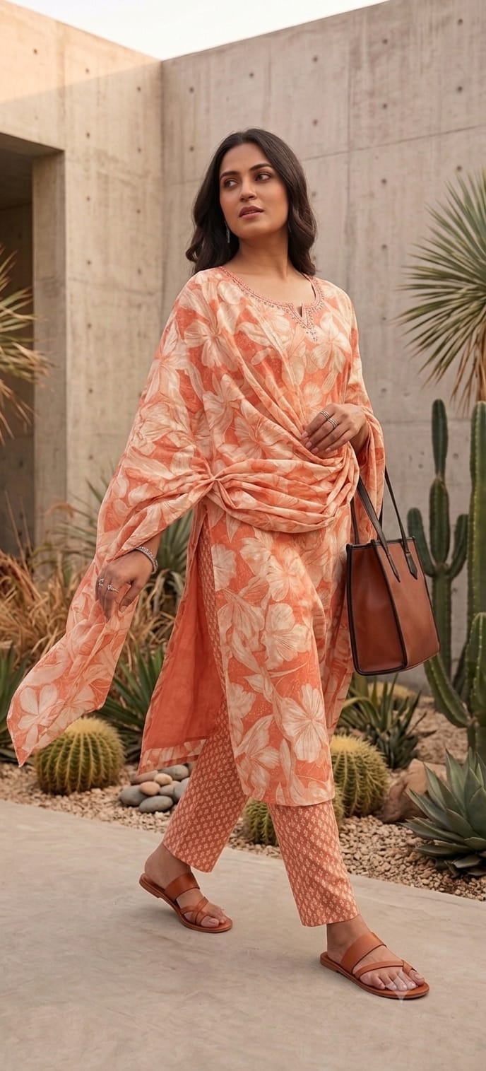 Peach Petals Cotton Suit