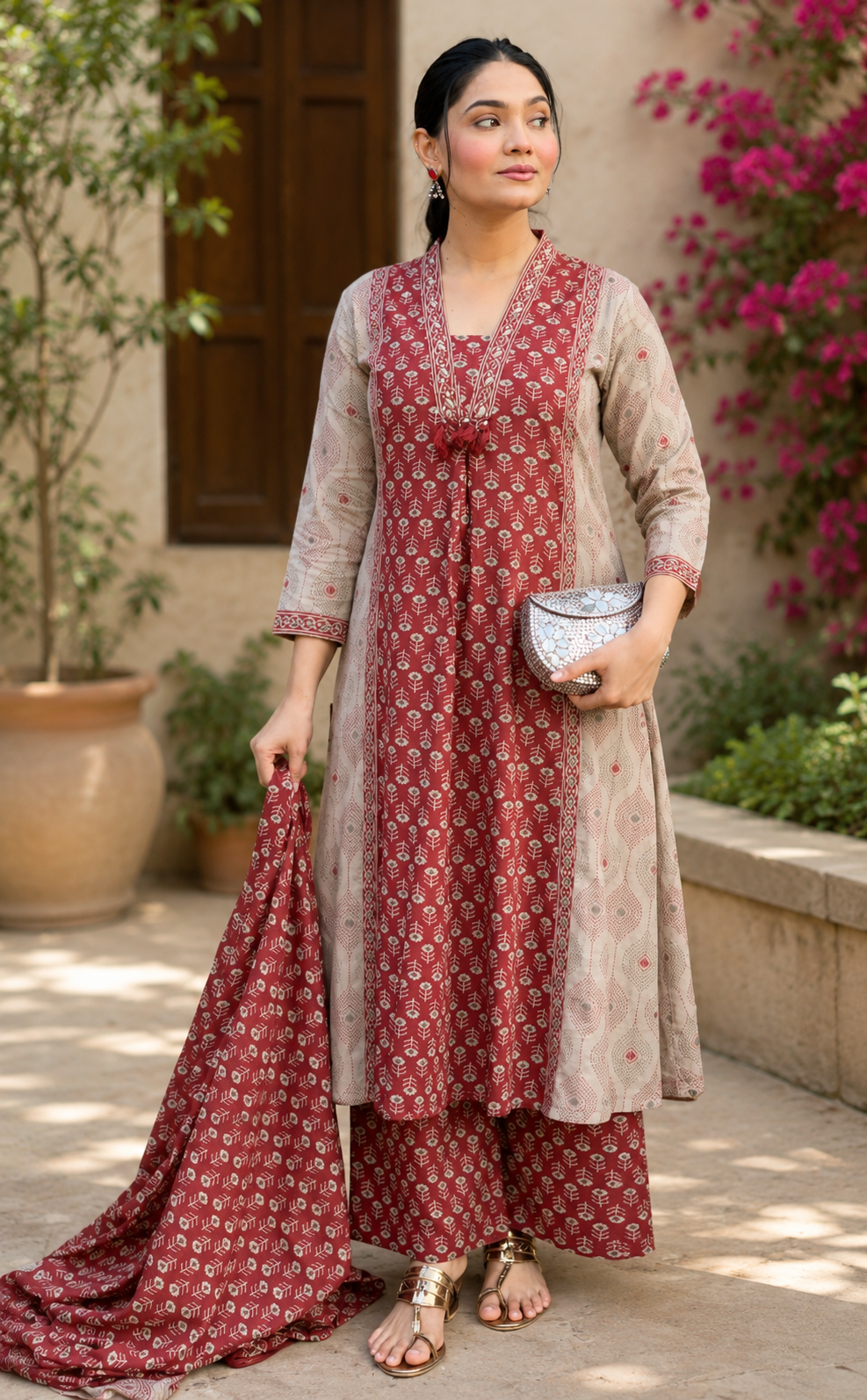 Maroon Heritage Cotton Suit Set