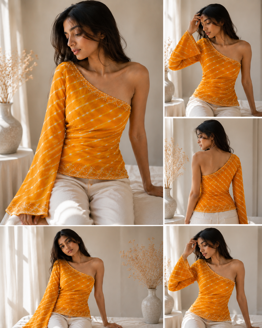 Azure Leher One-Shoulder Georgette Top