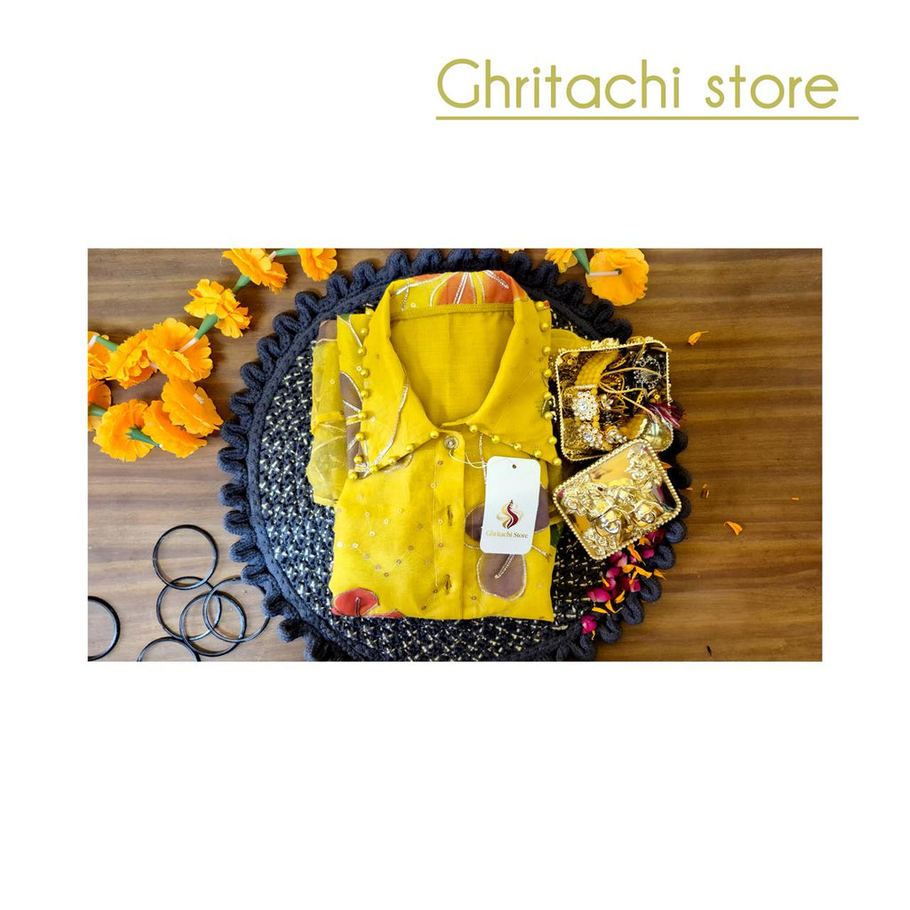 Yellow sheer short Kurti-cum-Shirt  ✨