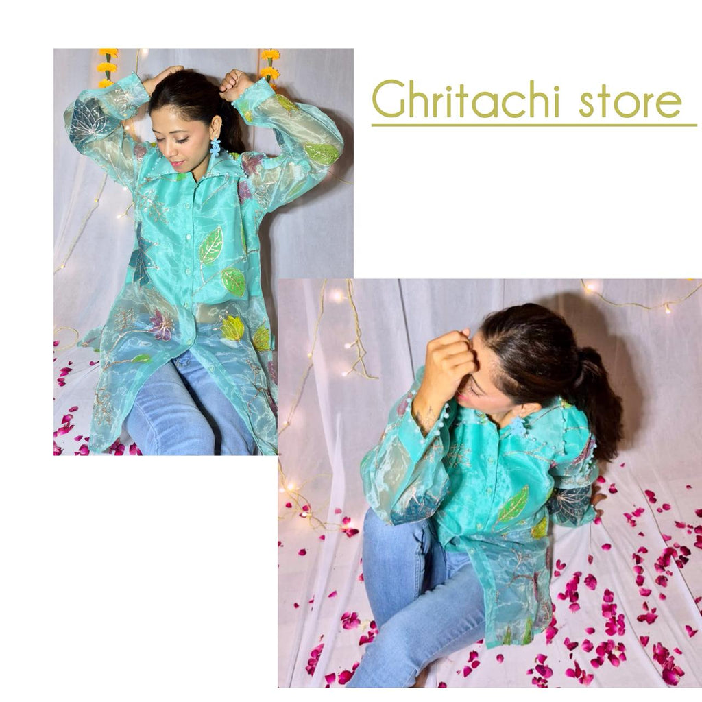 Mint blue sheer Kurti-cum-Shirt  ✨