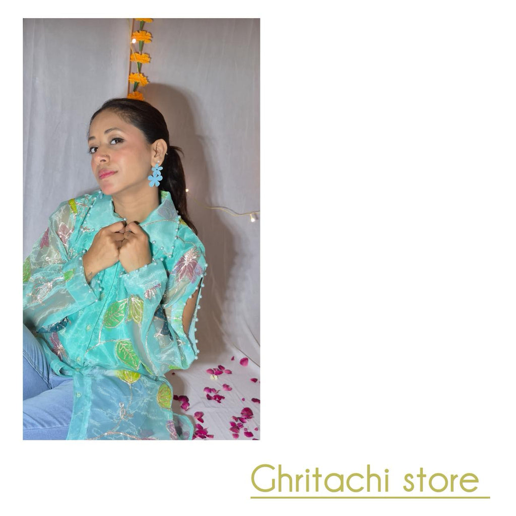 Mint blue sheer Kurti-cum-Shirt  ✨