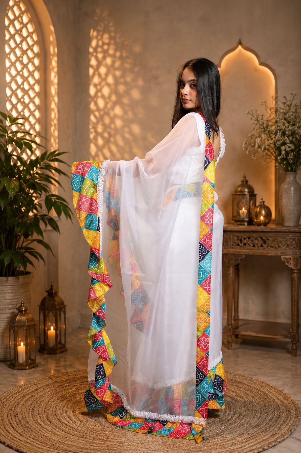 Chinnon & Organza Printed Border Saree✨