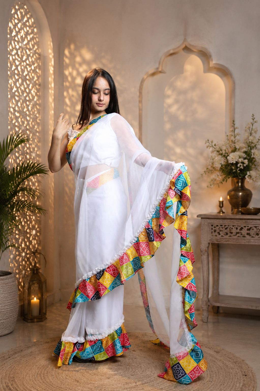 Chinnon & Organza Printed Border Saree✨