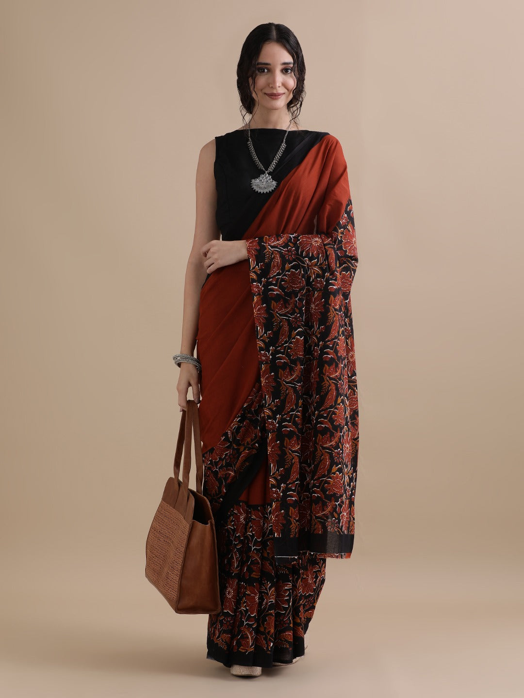 Rust Noir Hand Block Saree
