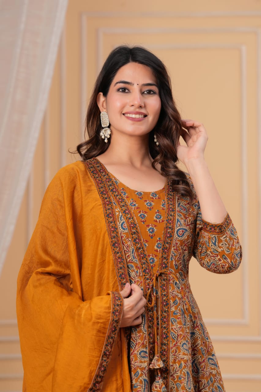 Bagru Anarkali Suit Set
