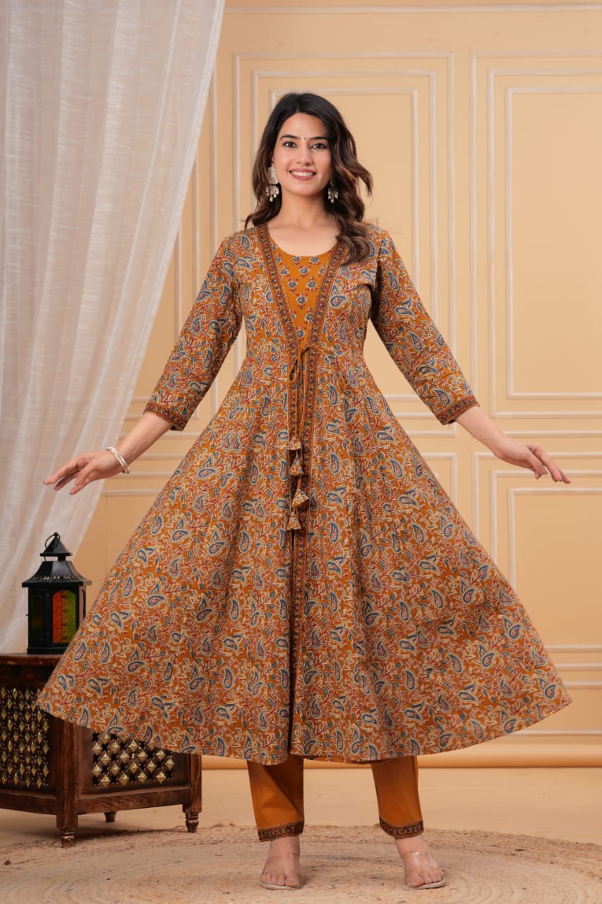 Bagru Anarkali Suit Set