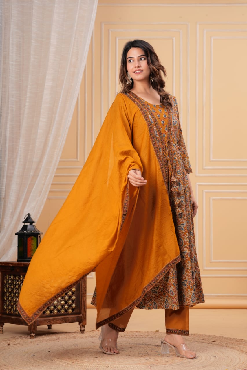 Bagru Anarkali Suit Set