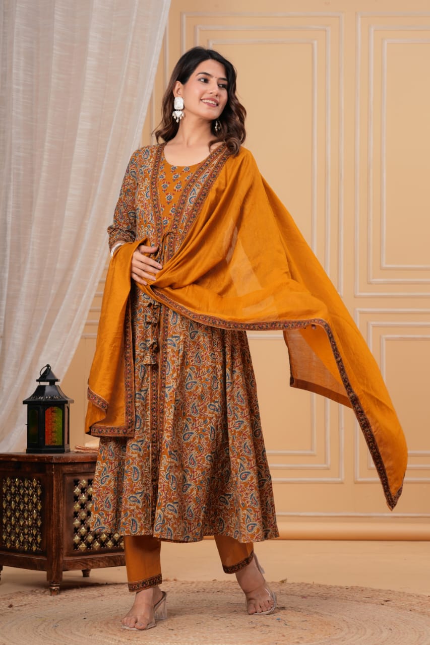 Bagru Anarkali Suit Set