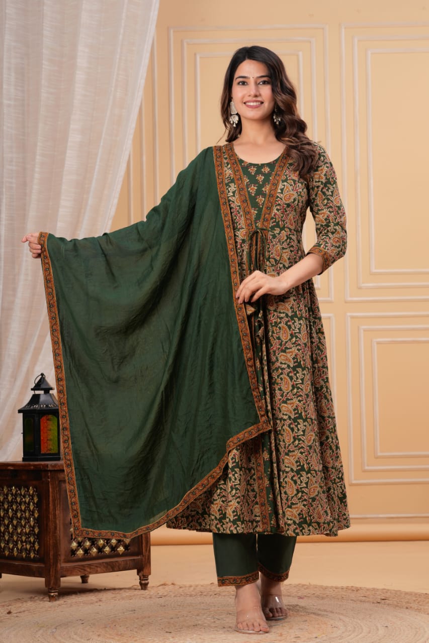 Bagru Anarkali Suit Set