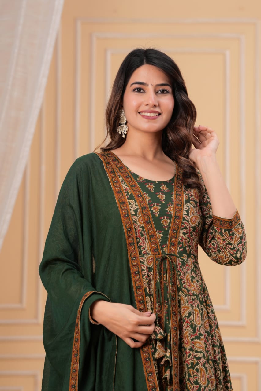 Bagru Anarkali Suit Set