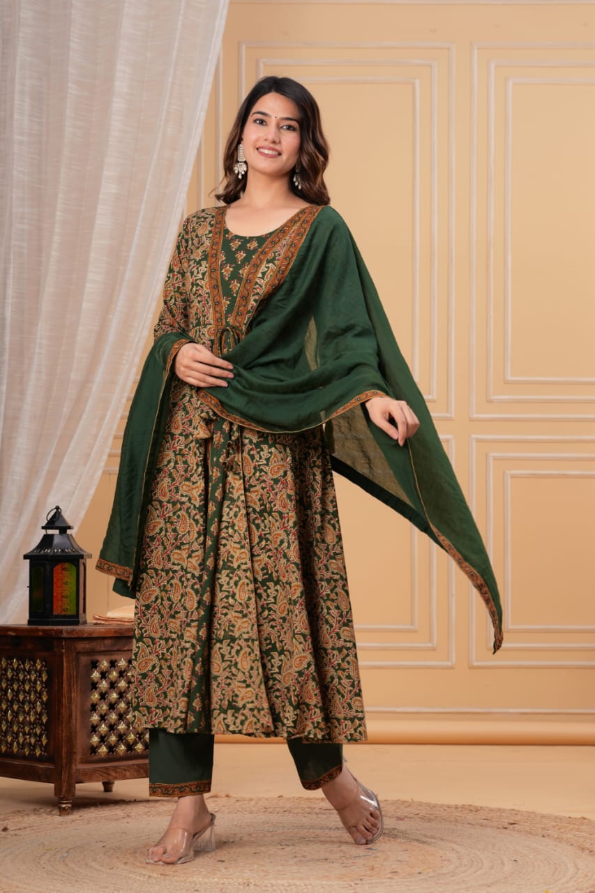 Bagru Anarkali Suit Set