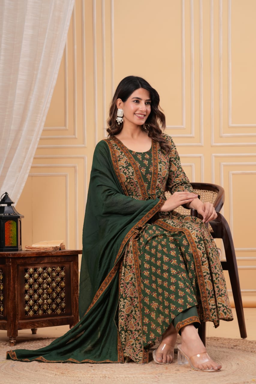 Bagru Anarkali Suit Set