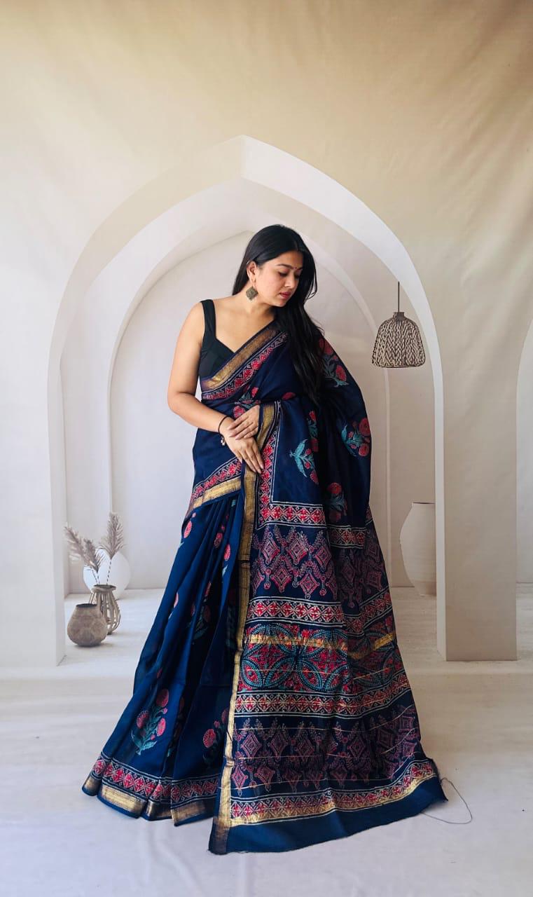 Midnight Gulmohar Silk Saree