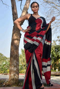 Midnight Ruby Geometric Saree
