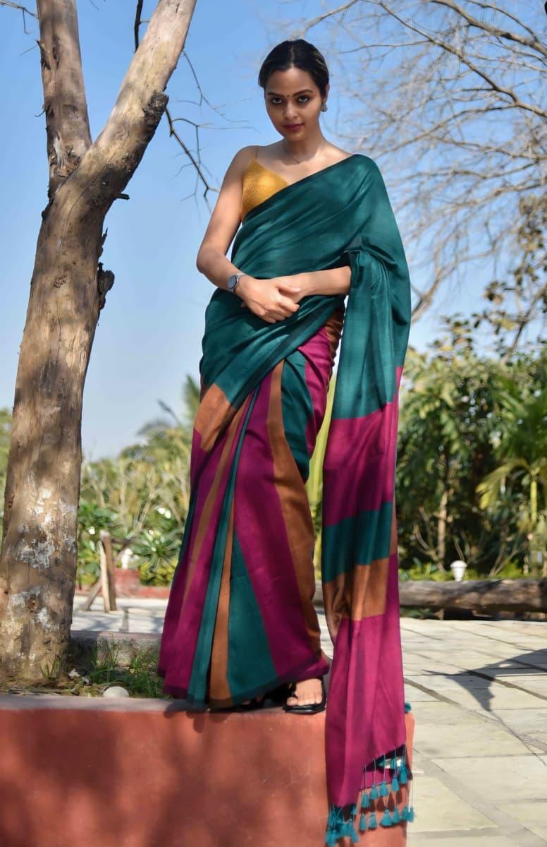 Midnight Ruby Geometric Saree