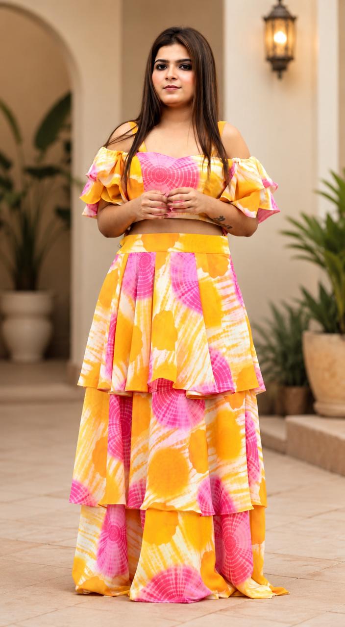 Rasgulla Crepe Printed Blouse With Bliss Long Skirt𓍢ִ໋🌷͙֒
